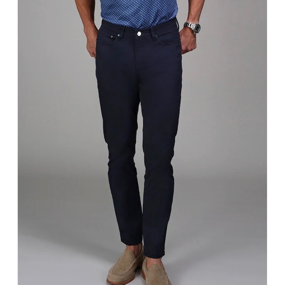 Collars & Co Mens 34x34 Chino Pants Navy Blue Slim Fit 5-Pocket Stretch